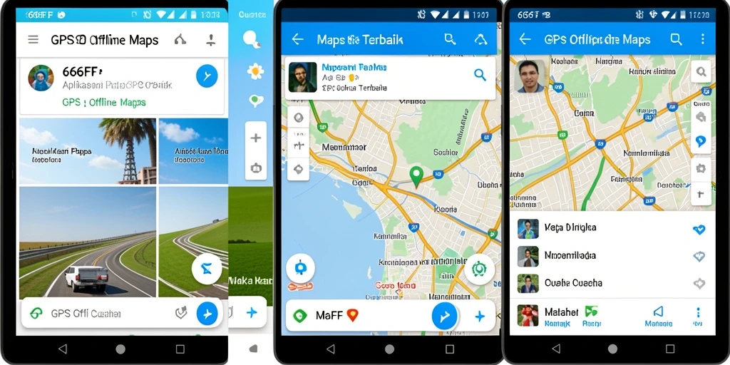 Tampilan antarmuka pengguna dari aplikasi GPS Offline Maps 666FF.