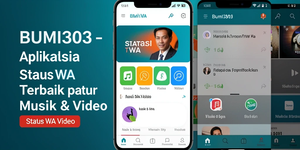 Tampilan antarmuka aplikasi BUMI303 untuk Status WA Video yang menarik.